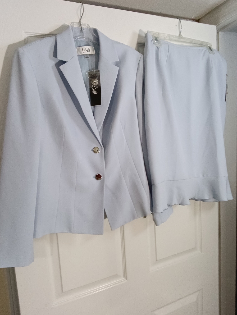 Le Suit Light Blue Women's Skirt Suit - Two-Piece Blazer & Skirt Set